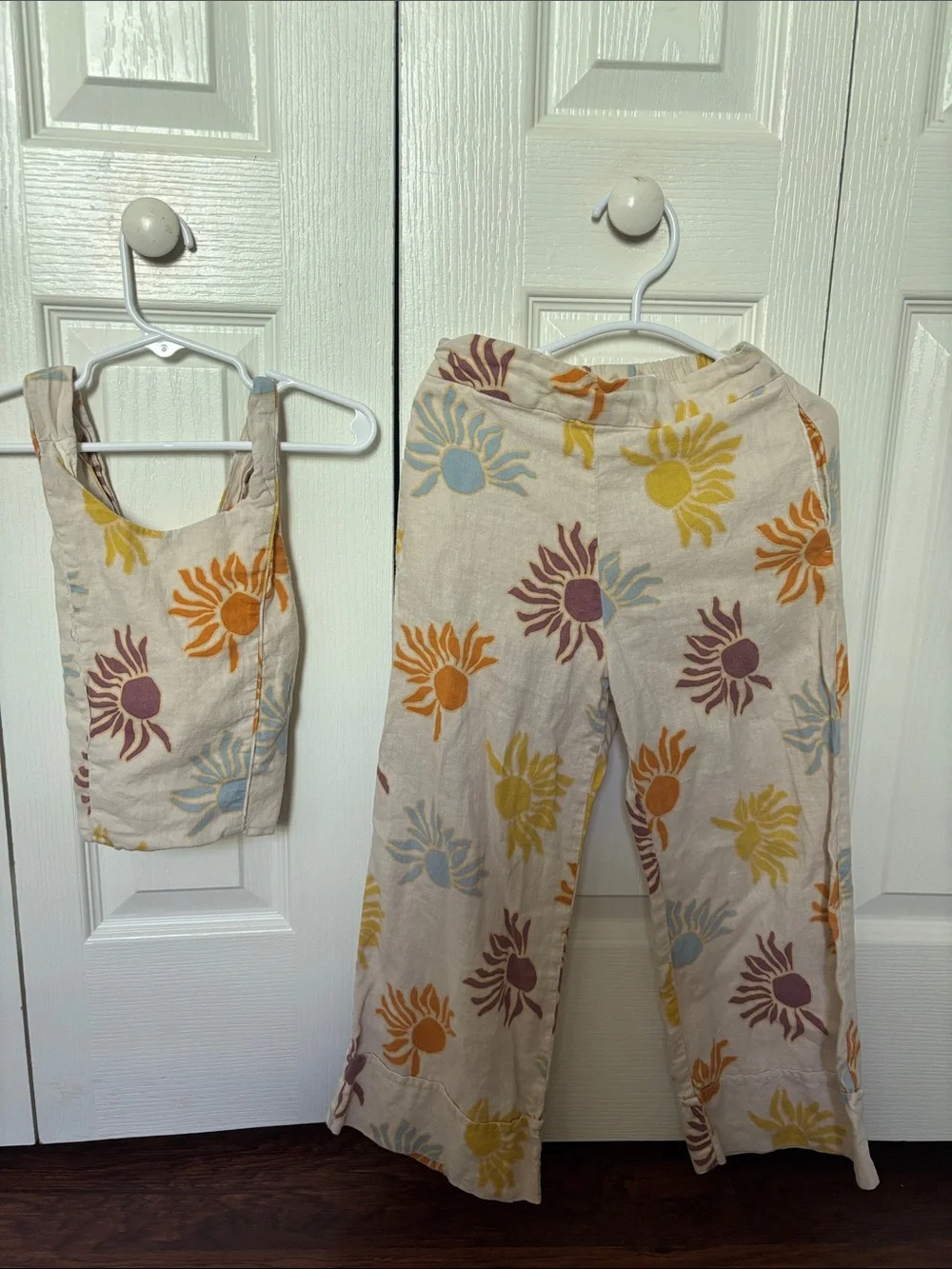 Zara Cream Kids Two-Piece Sunburst Set with Yellow, Orange, Blue, Purple Print